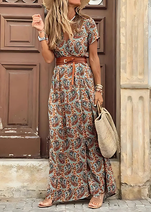 Tess | Women's Belted Floral Print Long Summer Dress
