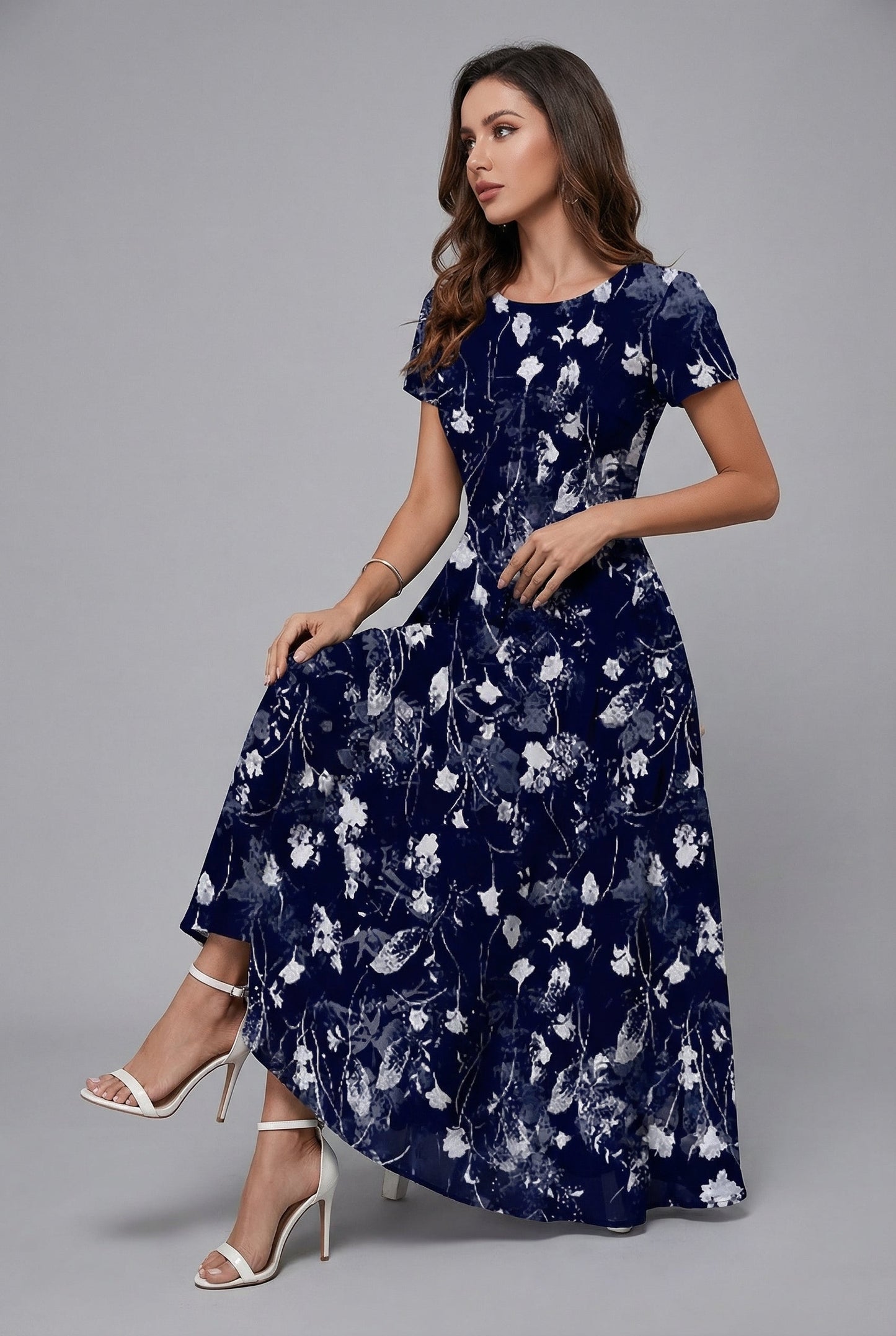 Floral Chiffon Flowy Midi Dress — Short Sleeve Summer Style