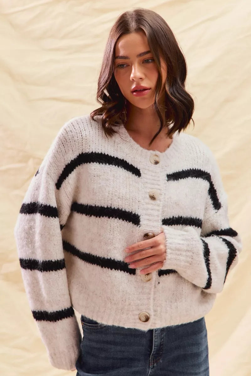 Polly | Women's Striped Button-Down Winter Cardigan