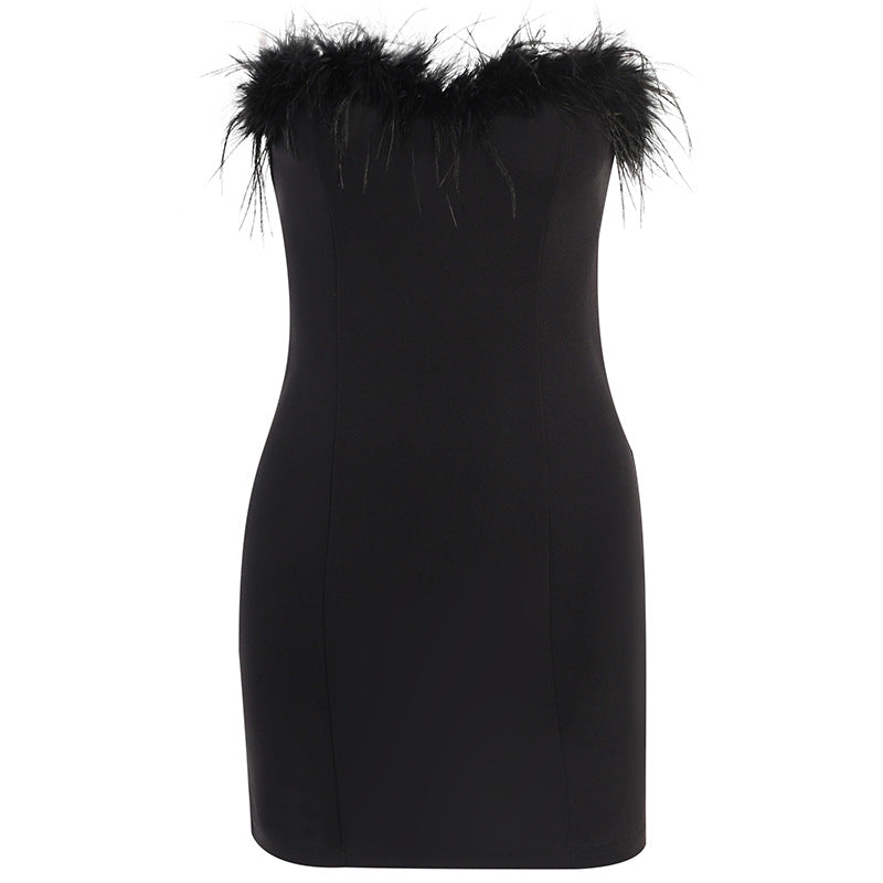 Feather Trim Cocktail Dress For Women