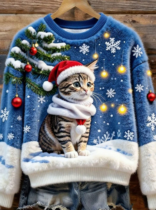 Noelia | Christmas Sweatshirt Fleece Cat Motif