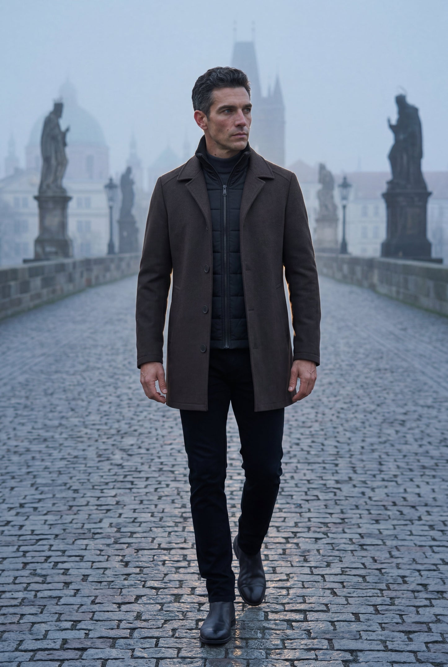 Theo | Men's Tailored Wool-Blend Coat, Notched Lapel