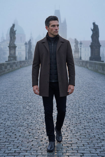 Theo | Men's Tailored Wool-Blend Coat, Notched Lapel