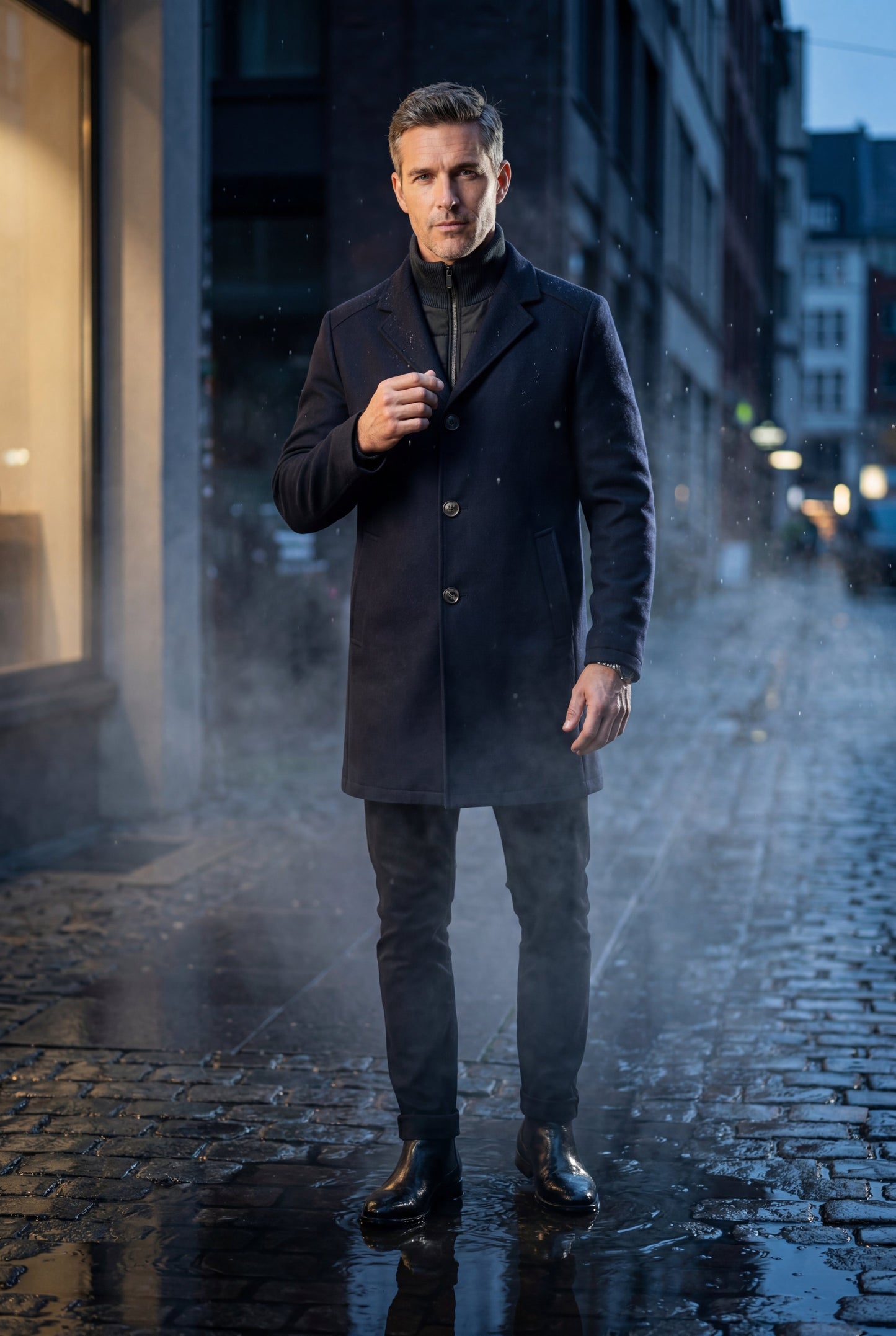 Theo | Men's Tailored Wool-Blend Coat, Notched Lapel