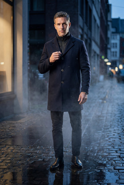 Theo | Men's Tailored Wool-Blend Coat, Notched Lapel