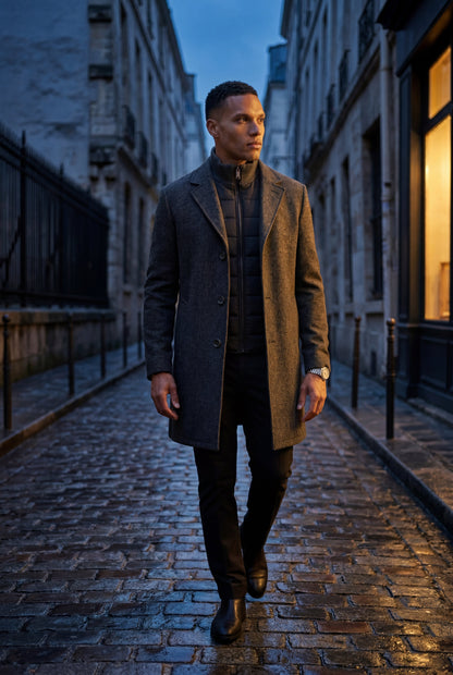 Theo | Men's Tailored Wool-Blend Coat, Notched Lapel