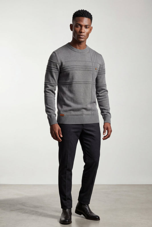 Bram | Men's Structured Crewneck Sweater, Textured Knit
