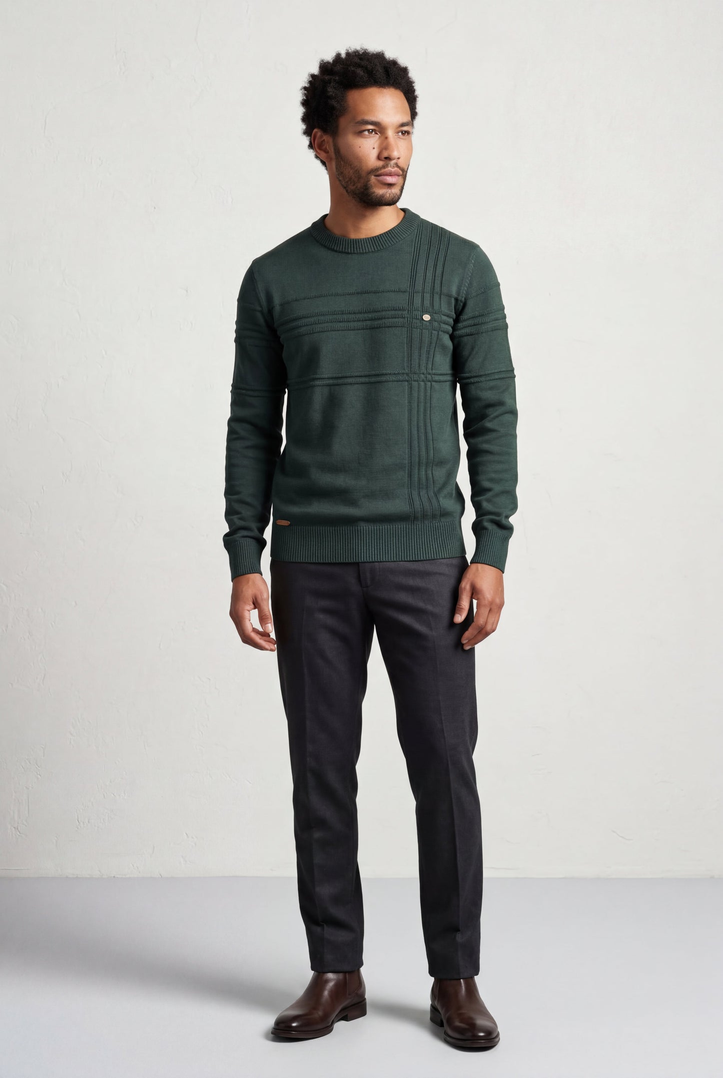Bram | Men's Structured Crewneck Sweater, Textured Knit
