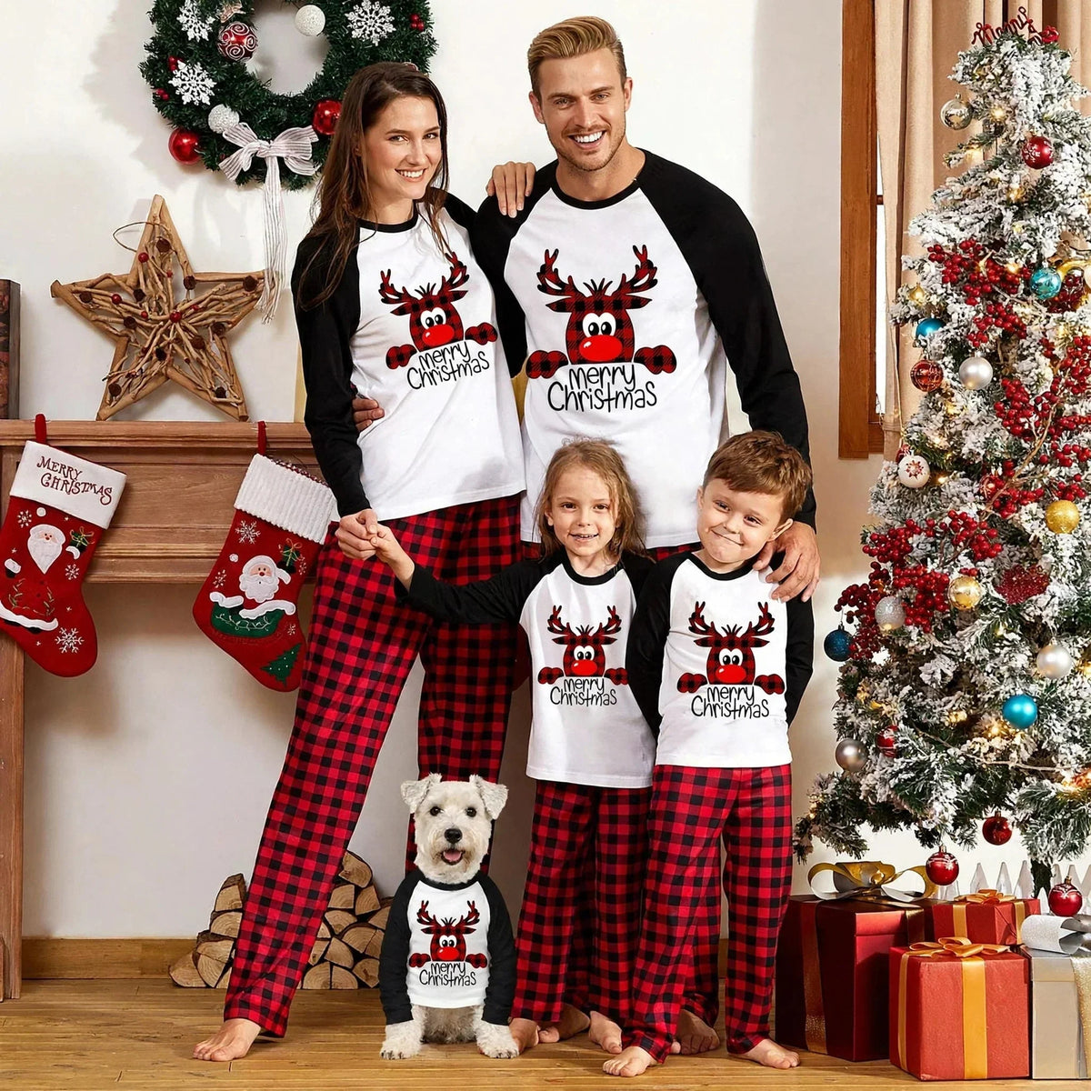 Caramel | Christmas Pyjamas Reindeer Top Checked Trousers