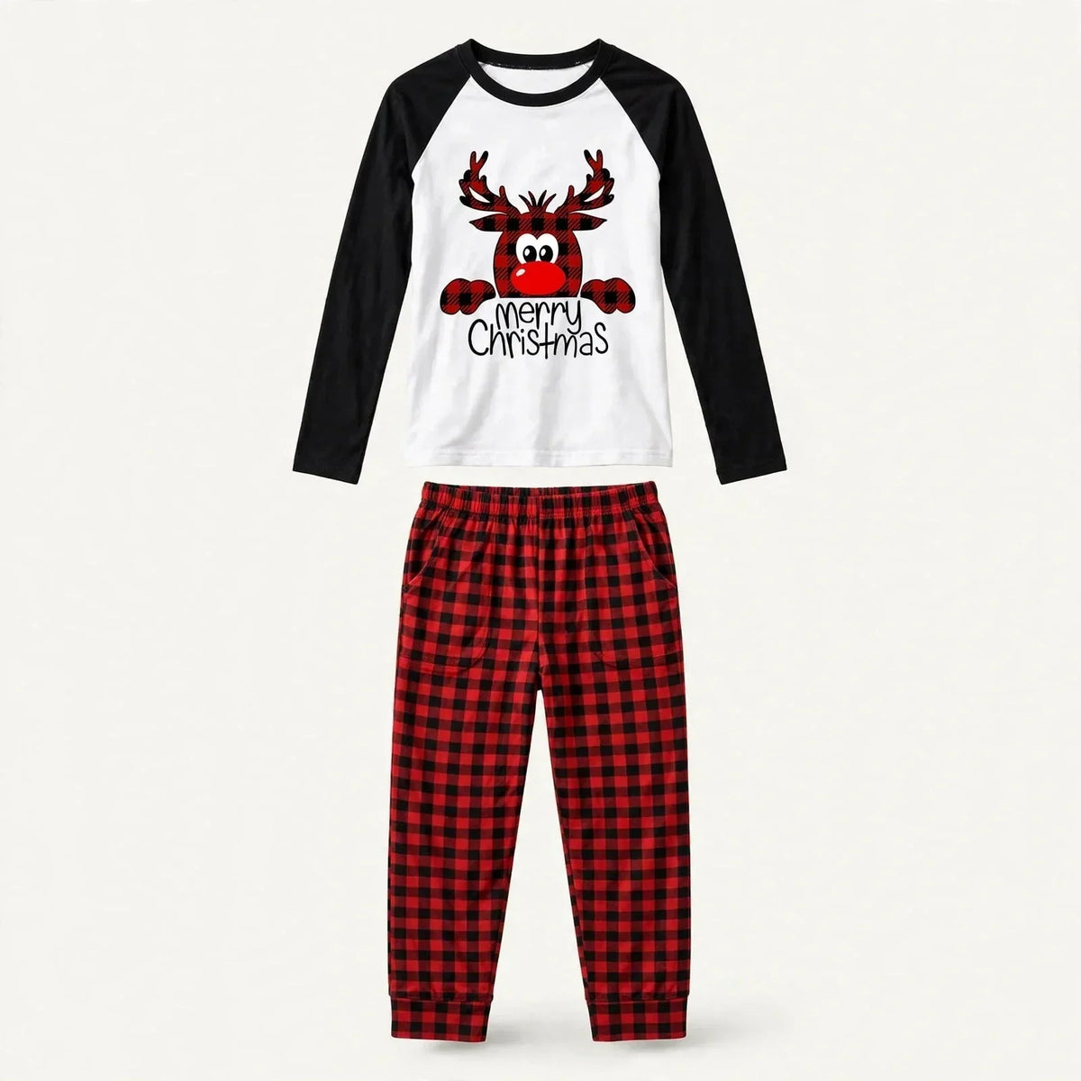 Caramel | Christmas Pyjamas Reindeer Top Checked Trousers