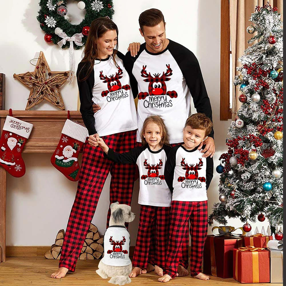 Caramel | Christmas Pyjamas Reindeer Top Checked Trousers