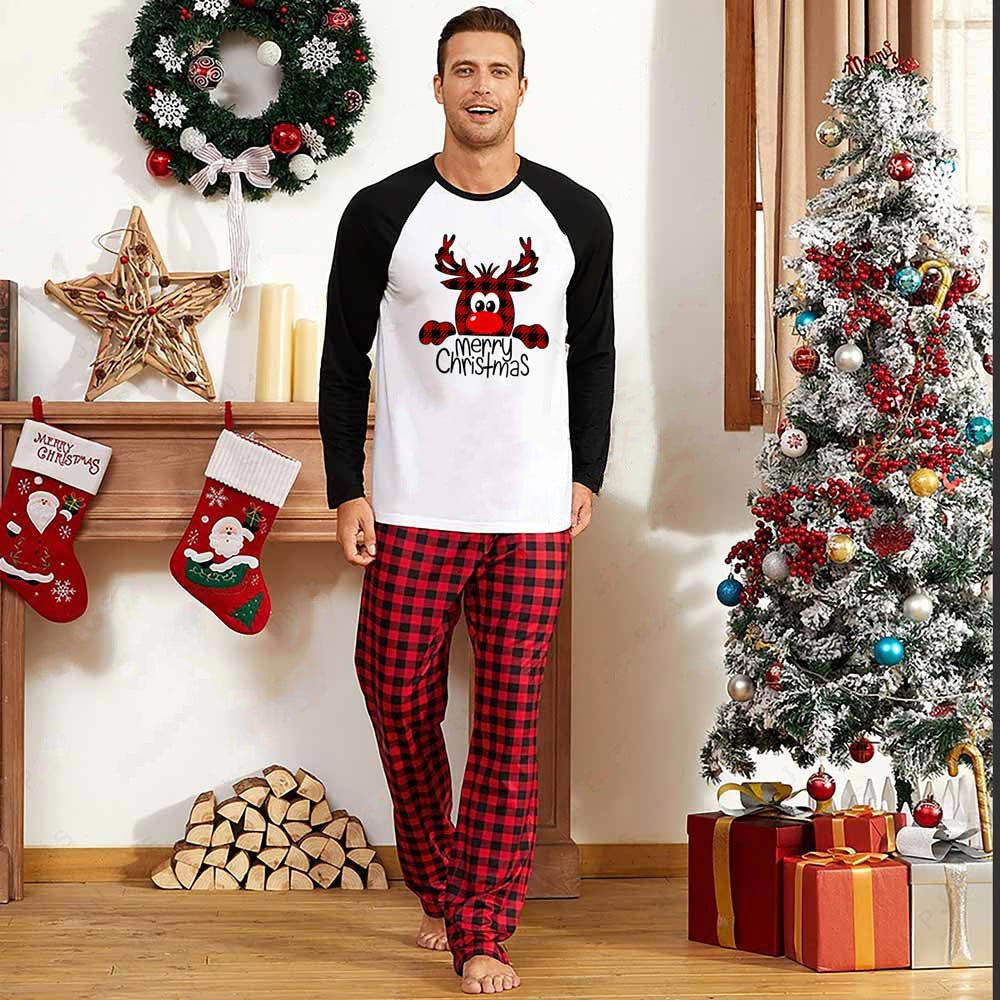 Caramel | Christmas Pyjamas Reindeer Top Checked Trousers