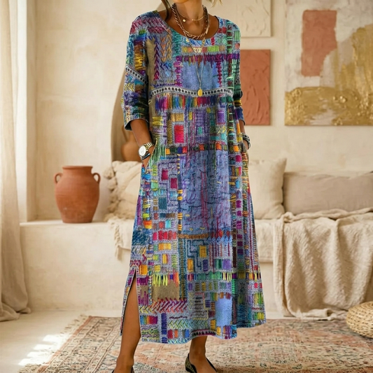 Delvara | Printed Boho Midi Dress with Pockets