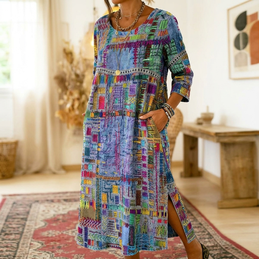 Delvara | Printed Boho Midi Dress with Pockets