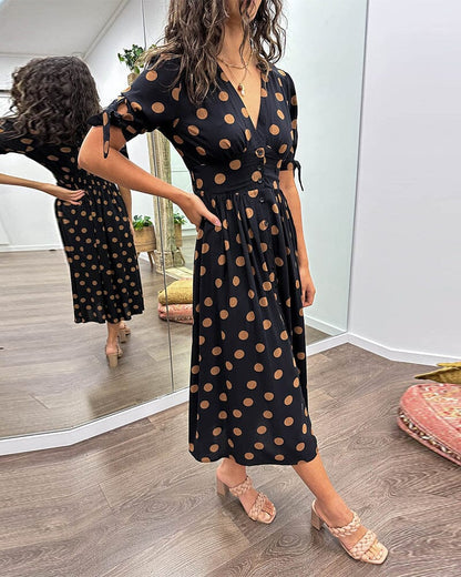 Vesna | Polka Dot Button-Front Relaxed Midi Dress