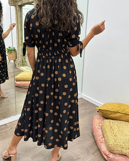 Vesna | Polka Dot Button-Front Relaxed Midi Dress