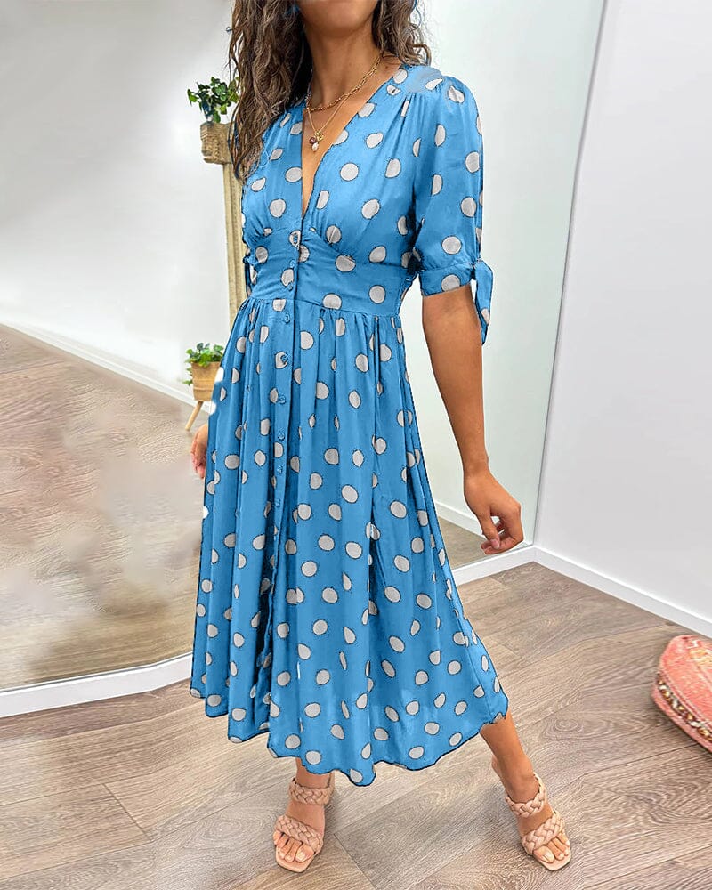 Vesna | Polka Dot Button-Front Relaxed Midi Dress