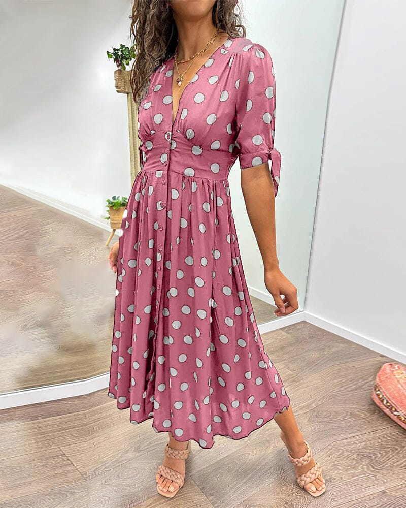 Vesna | Polka Dot Button-Front Relaxed Midi Dress