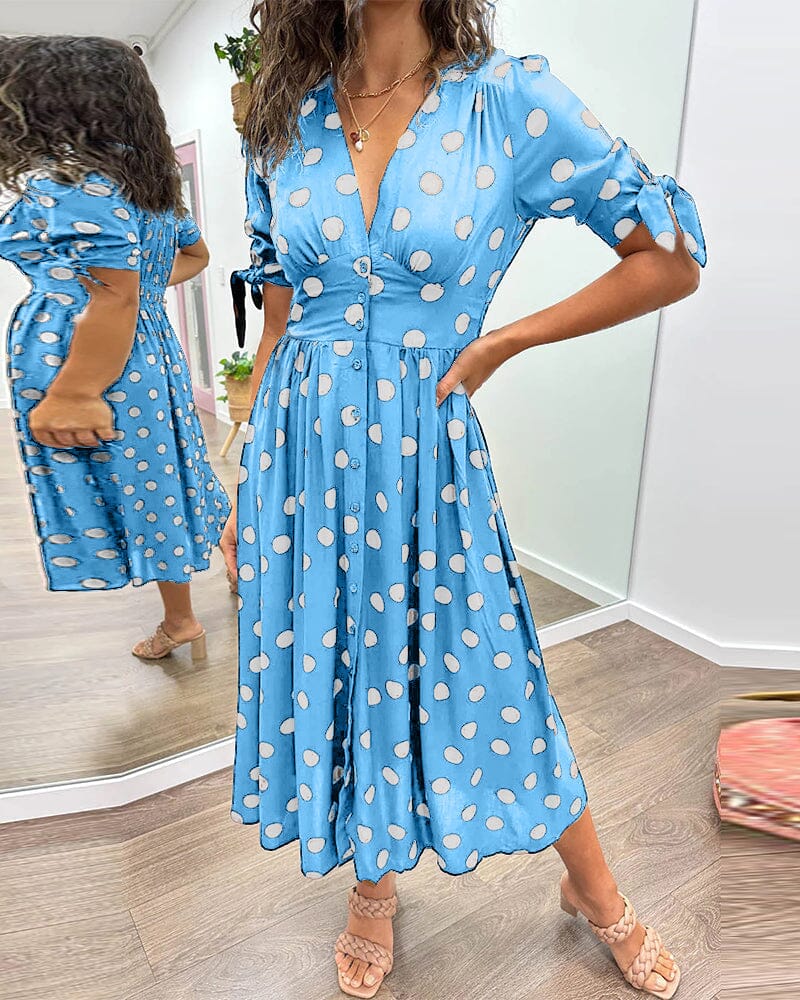 Vesna | Polka Dot Button-Front Relaxed Midi Dress