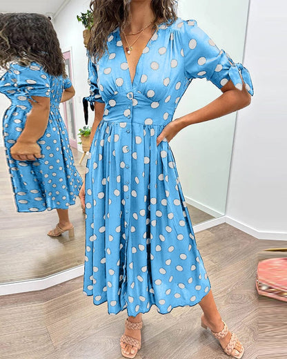 Vesna | Polka Dot Button-Front Relaxed Midi Dress