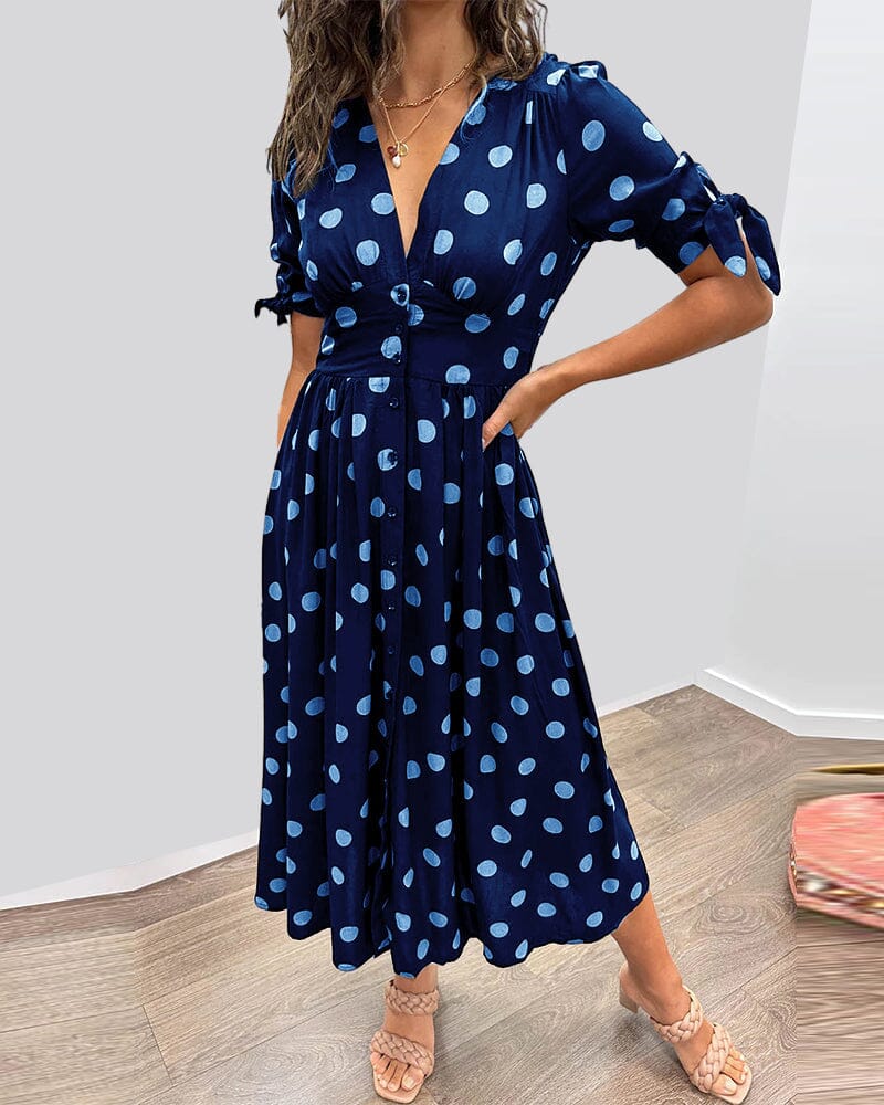 Vesna | Polka Dot Button-Front Relaxed Midi Dress