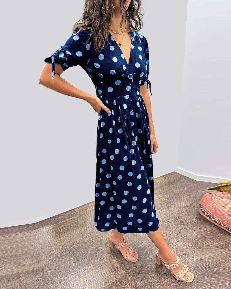 Vesna | Polka Dot Button-Front Relaxed Midi Dress