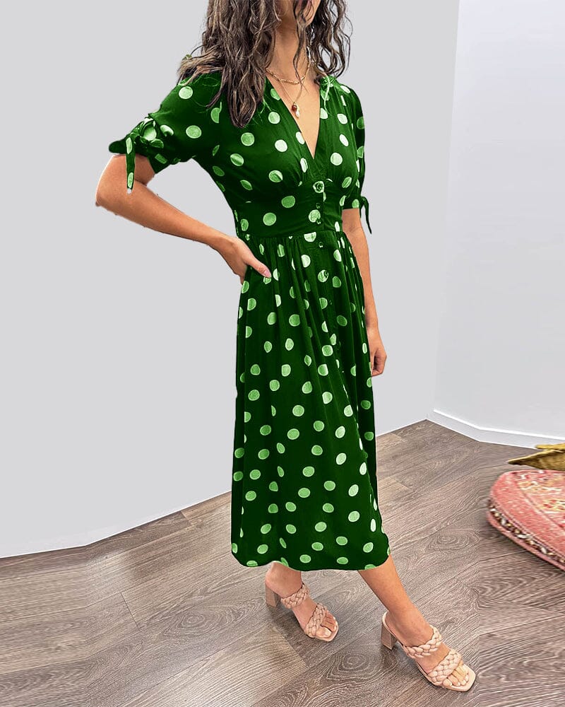Vesna | Polka Dot Button-Front Relaxed Midi Dress