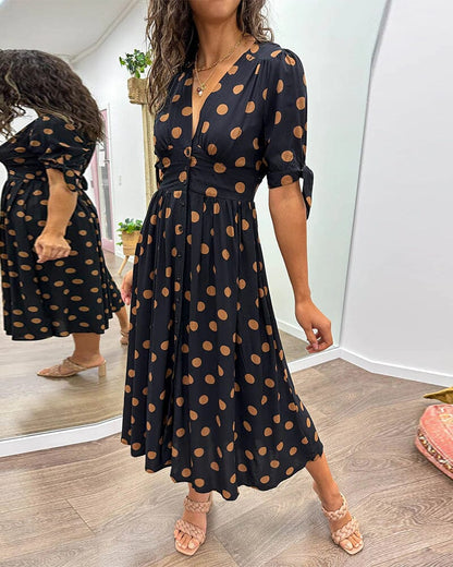 Vesna | Polka Dot Button-Front Relaxed Midi Dress