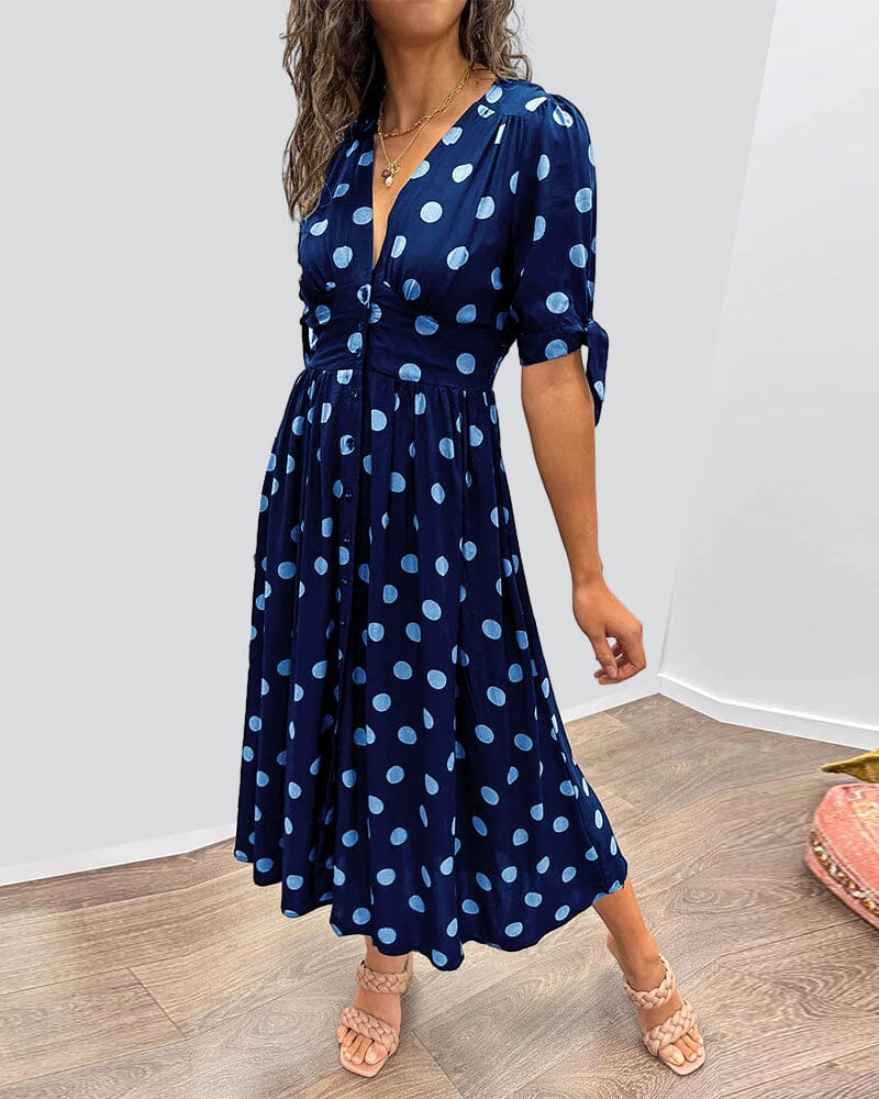 Vesna | Polka Dot Button-Front Relaxed Midi Dress