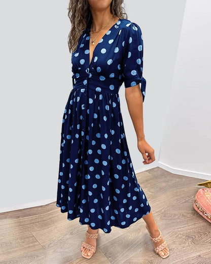 Vesna | Polka Dot Button-Front Relaxed Midi Dress