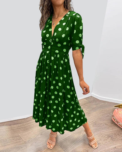 Vesna | Polka Dot Button-Front Relaxed Midi Dress