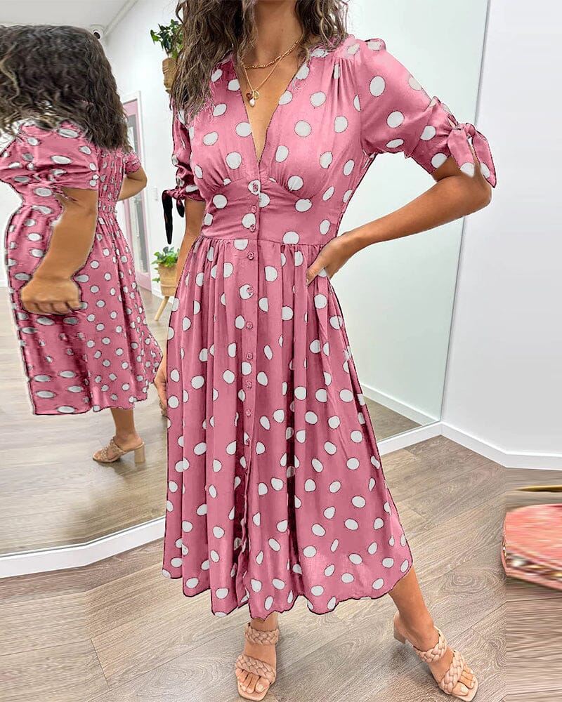 Vesna | Polka Dot Button-Front Relaxed Midi Dress