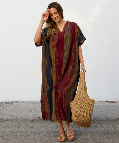 Harlow | Oversized Striped V-Neck Kaftan Maxi Dress