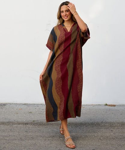 Harlow | Oversized Striped V-Neck Kaftan Maxi Dress