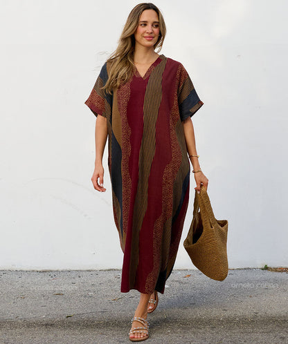 Harlow | Oversized Striped V-Neck Kaftan Maxi Dress