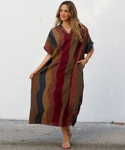 Harlow | Oversized Striped V-Neck Kaftan Maxi Dress