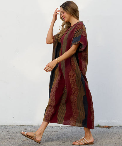 Harlow | Oversized Striped V-Neck Kaftan Maxi Dress