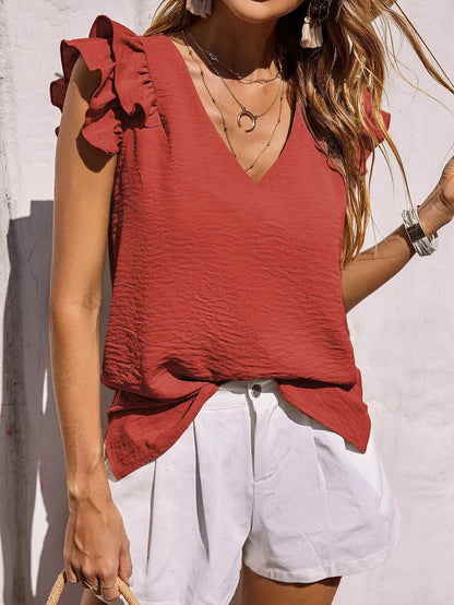 Quinn | Flutter Ruffle Sleeve V-Neck Top