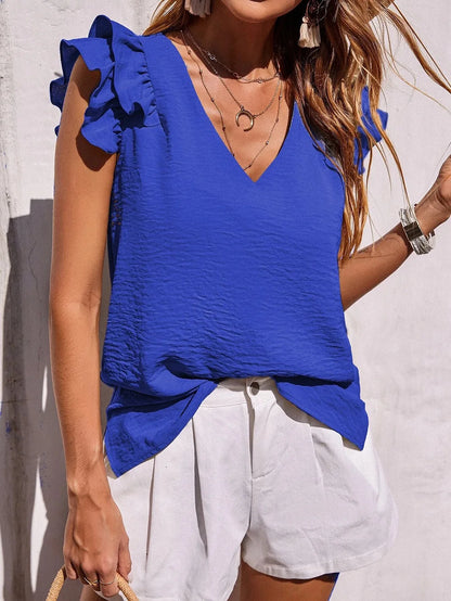 Quinn | Flutter Ruffle Sleeve V-Neck Top