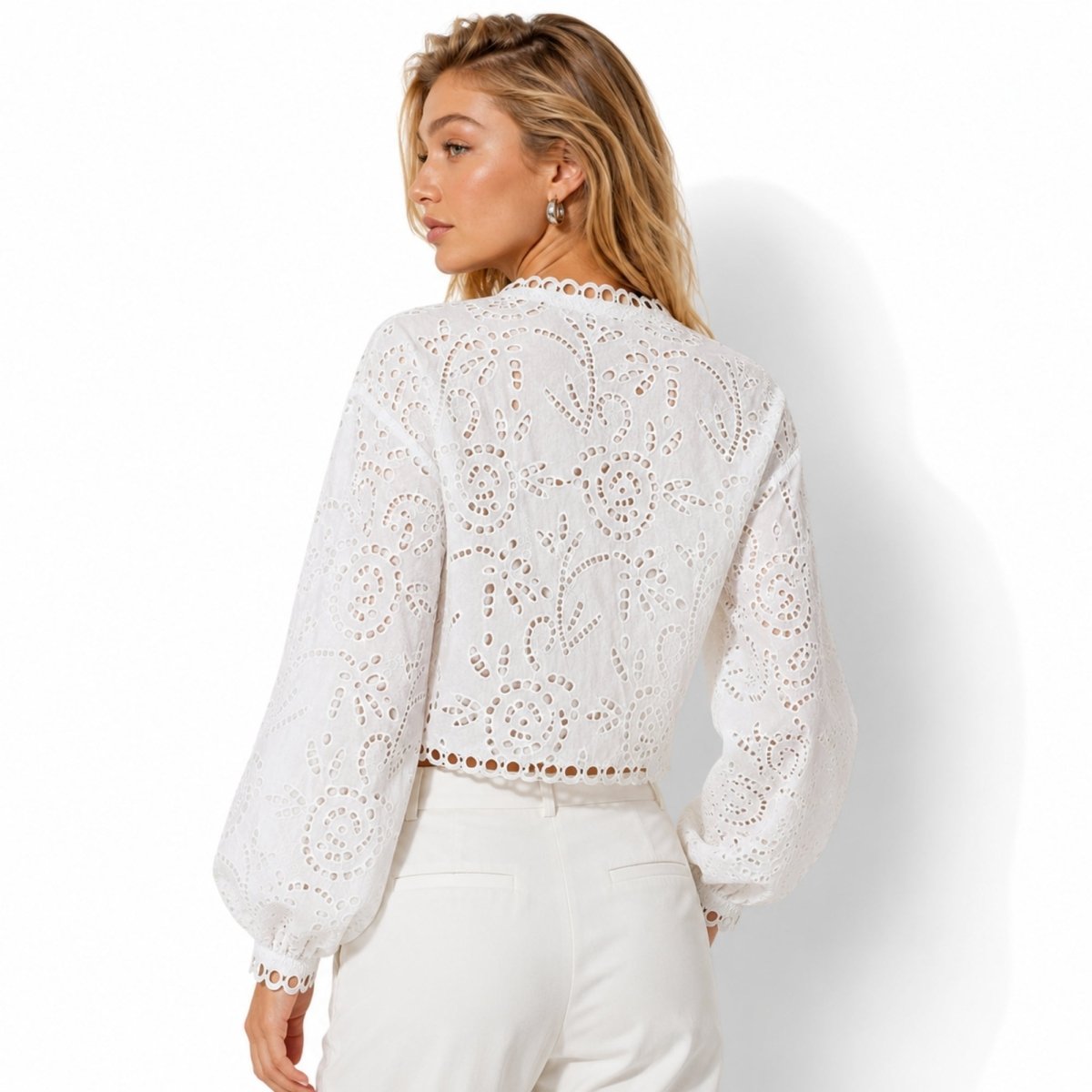 Sorina | Women's Eyelet Lace Balloon Sleeve Top
