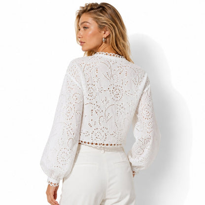 Sorina | Women's Eyelet Lace Balloon Sleeve Top