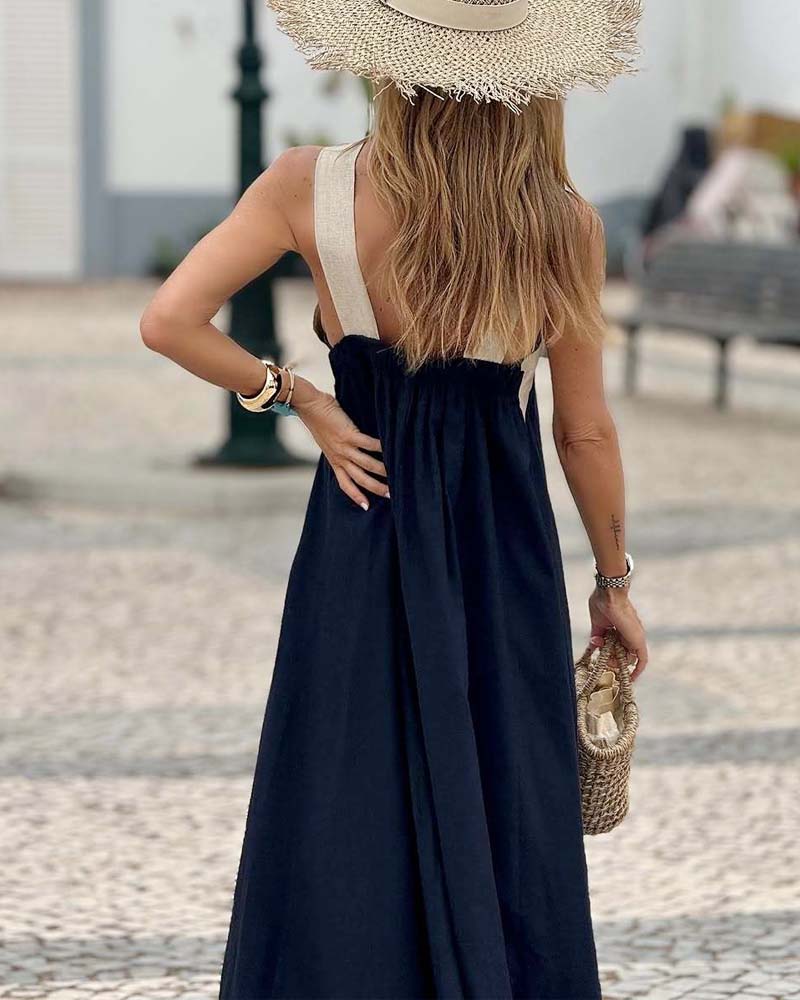 Delara | Two-Tone Crossover Halter Maxi Dress