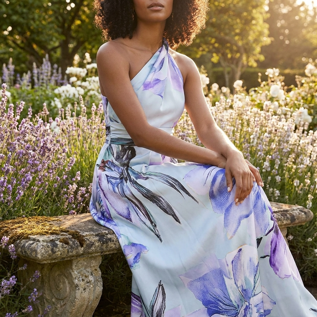 Printara | Printed Halter Asymmetric Occasion Maxi Dress
