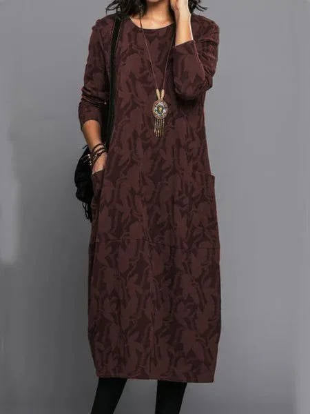 Cosy Long Sleeve Midi Dress With Pockets