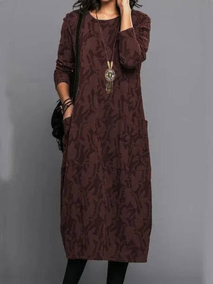 Cosy Long Sleeve Midi Dress With Pockets