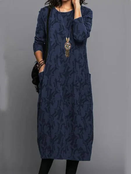 Cosy Long Sleeve Midi Dress With Pockets