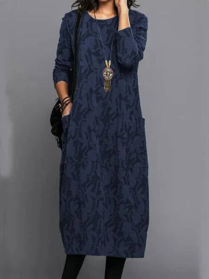 Cosy Long Sleeve Midi Dress With Pockets