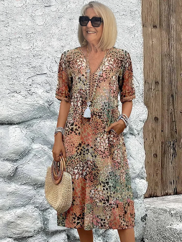 Tess | Floral V-Neck Cotton Shift Sun Dress
