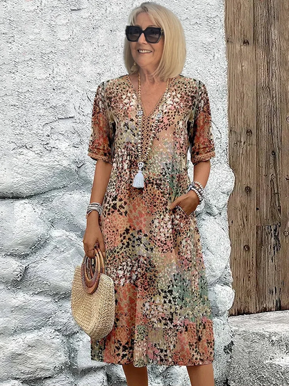 Tess | Floral V-Neck Cotton Shift Sun Dress