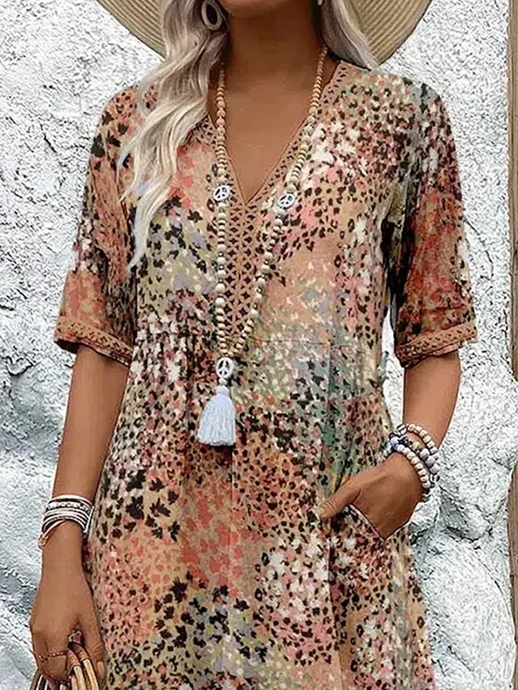 Tess | Floral V-Neck Cotton Shift Sun Dress
